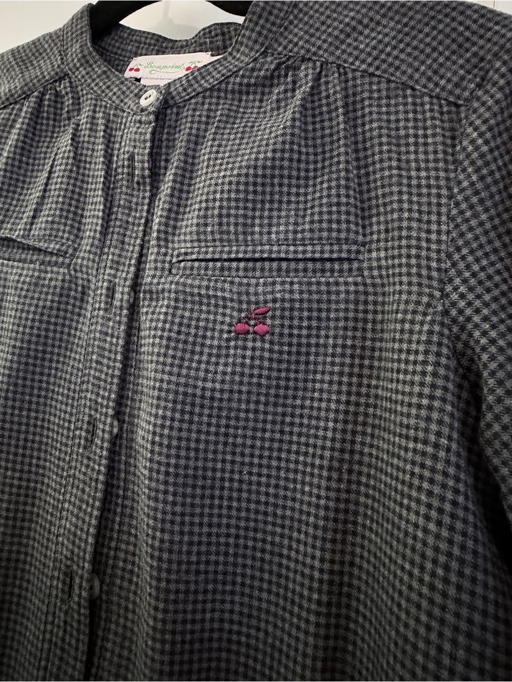 Bonpoint Girls' Gray Checked Long-Sleeve Dress size 6